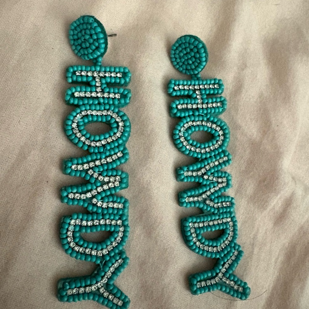 Turquoise Beaded 'Howdy' Earrings